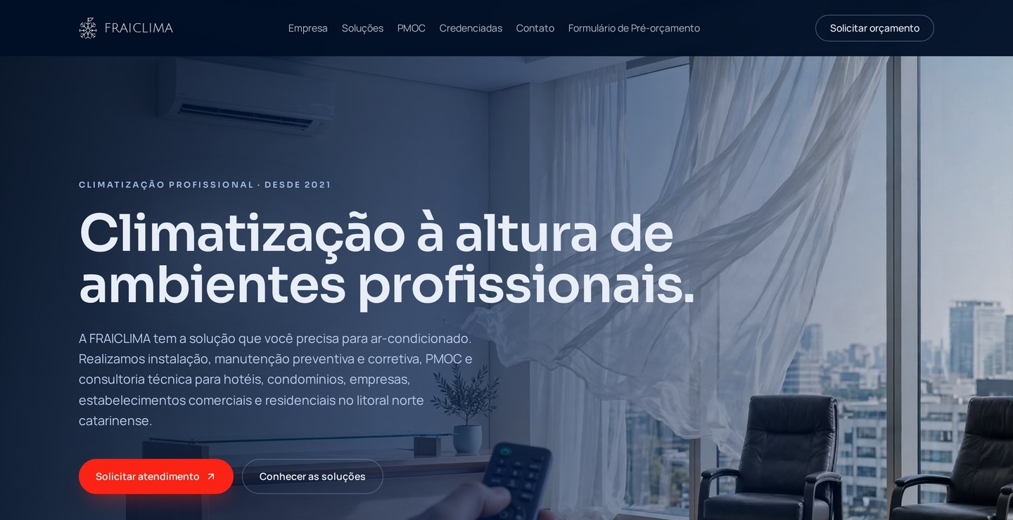 Captura real da página inicial da Fraiclima no computador